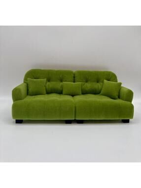 1:12 Scale Miniature Sofa, Dollhouse Furniture, Velvet Flocked MCM Sofa Green